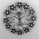 Black Blue Floral Wall Clock Crystal Wall Clock Silent Wall Clock Home Decor Clock Elegant