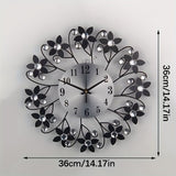 Black Blue Floral Wall Clock Crystal Wall Clock Silent Wall Clock Home Decor Clock Elegant