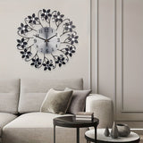 Black Blue Floral Wall Clock Crystal Wall Clock Silent Wall Clock Home Decor Clock Elegant