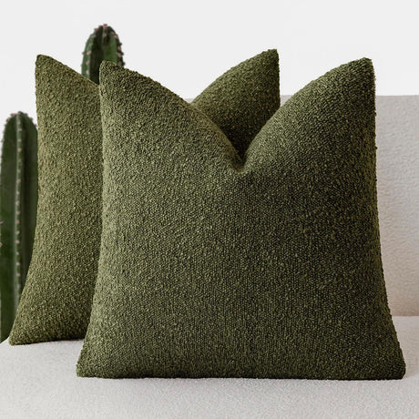 Pack of 2 Modern Textured Boucle Throw Pillow Covers Accent Solid Decorative Pillow Cases Cozy Woven Couch Cushion Case for Chair Sofa Bedroom Living Room Home Decor 16*16 Inch Moss Green