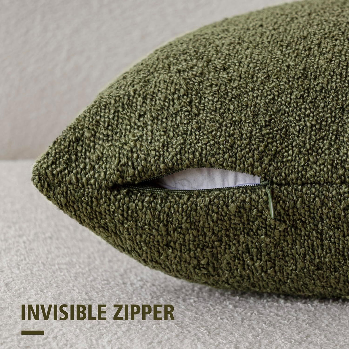 Pack of 2 Modern Textured Boucle Throw Pillow Covers Accent Solid Decorative Pillow Cases Cozy Woven Couch Cushion Case for Chair Sofa Bedroom Living Room Home Decor 16*16 Inch Moss Green