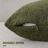 Pack of 2 Modern Textured Boucle Throw Pillow Covers Accent Solid Decorative Pillow Cases Cozy Woven Couch Cushion Case for Chair Sofa Bedroom Living Room Home Decor 16*16 Inch Moss Green