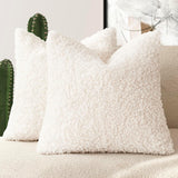2 artificial fur pillowcases, soft pillowcases, decorative wool roll pillowcases, suitable for beds, sofas, living rooms, white（without pillow core）