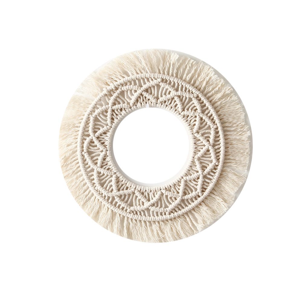 Woven Tapestry,13.3" Wall Hanging Tassel Fringe Round Boho Wall Art Decor, Nordic Style Home Christmas Decor for Bedroom Baby Nursery