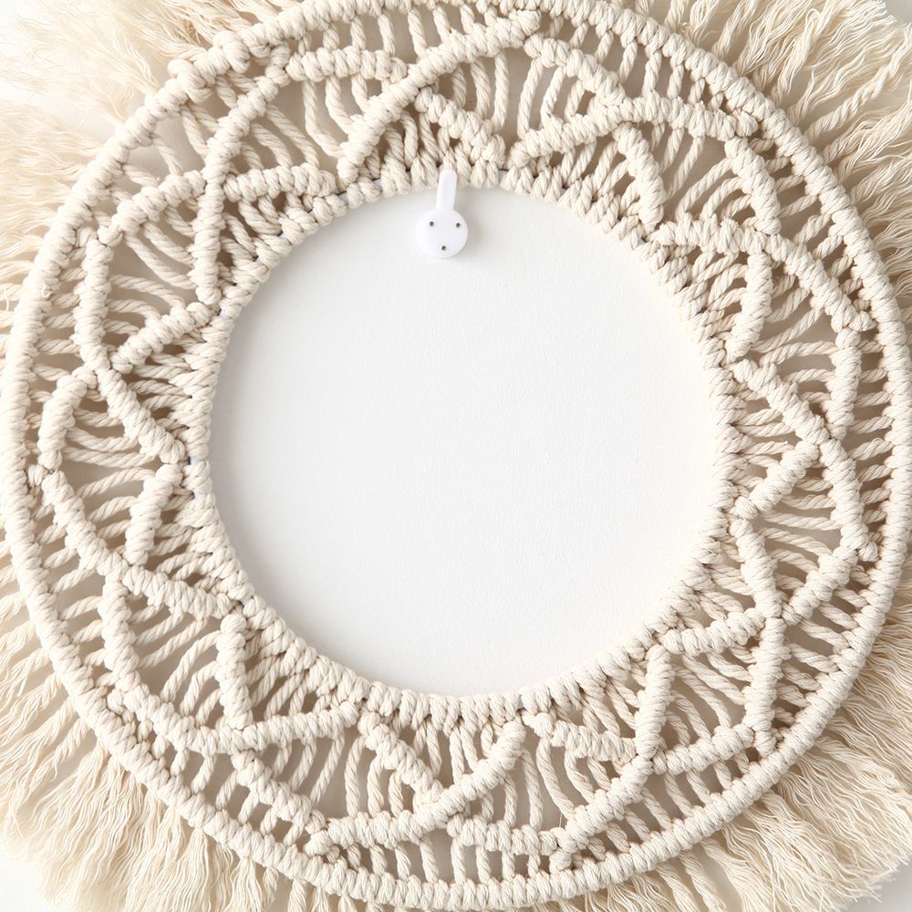 Woven Tapestry,13.3" Wall Hanging Tassel Fringe Round Boho Wall Art Decor, Nordic Style Home Christmas Decor for Bedroom Baby Nursery