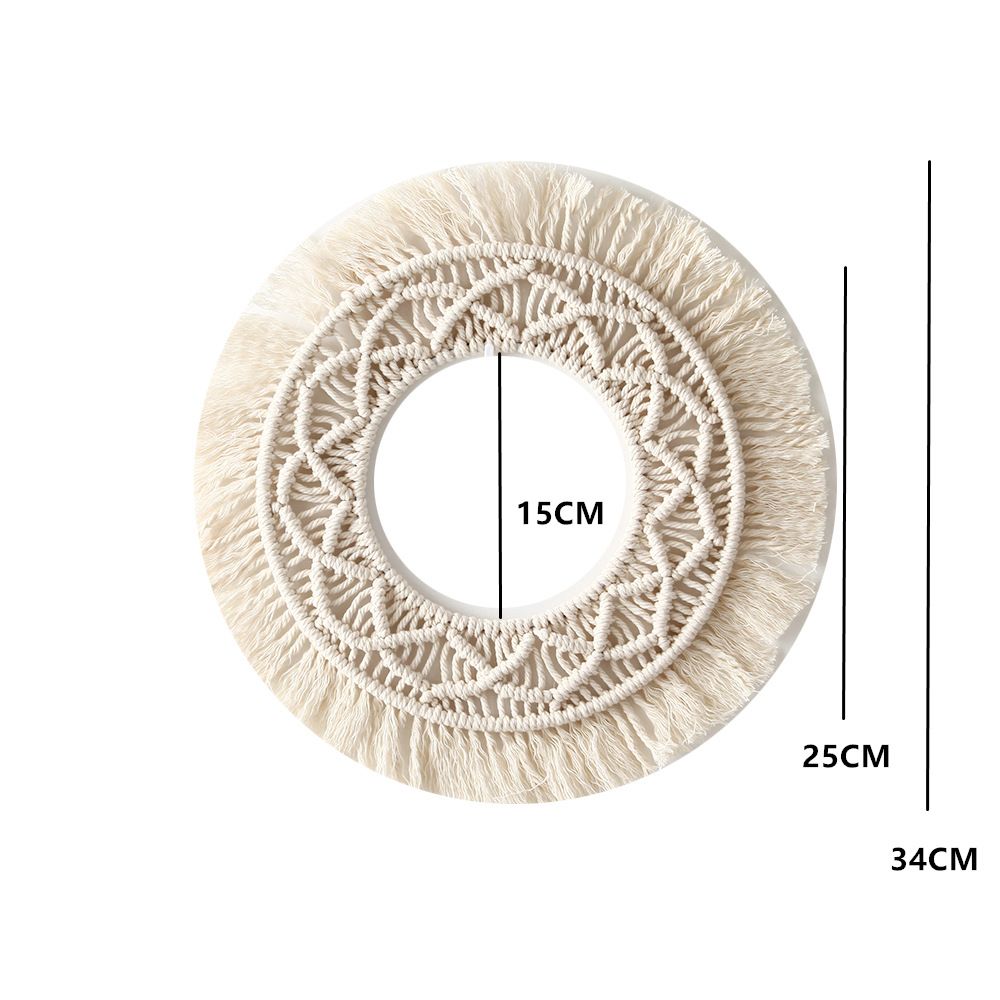 Woven Tapestry,13.3" Wall Hanging Tassel Fringe Round Boho Wall Art Decor, Nordic Style Home Christmas Decor for Bedroom Baby Nursery