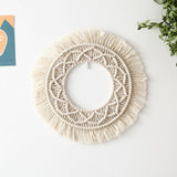 Woven Tapestry,13.3" Wall Hanging Tassel Fringe Round Boho Wall Art Decor, Nordic Style Home Christmas Decor for Bedroom Baby Nursery