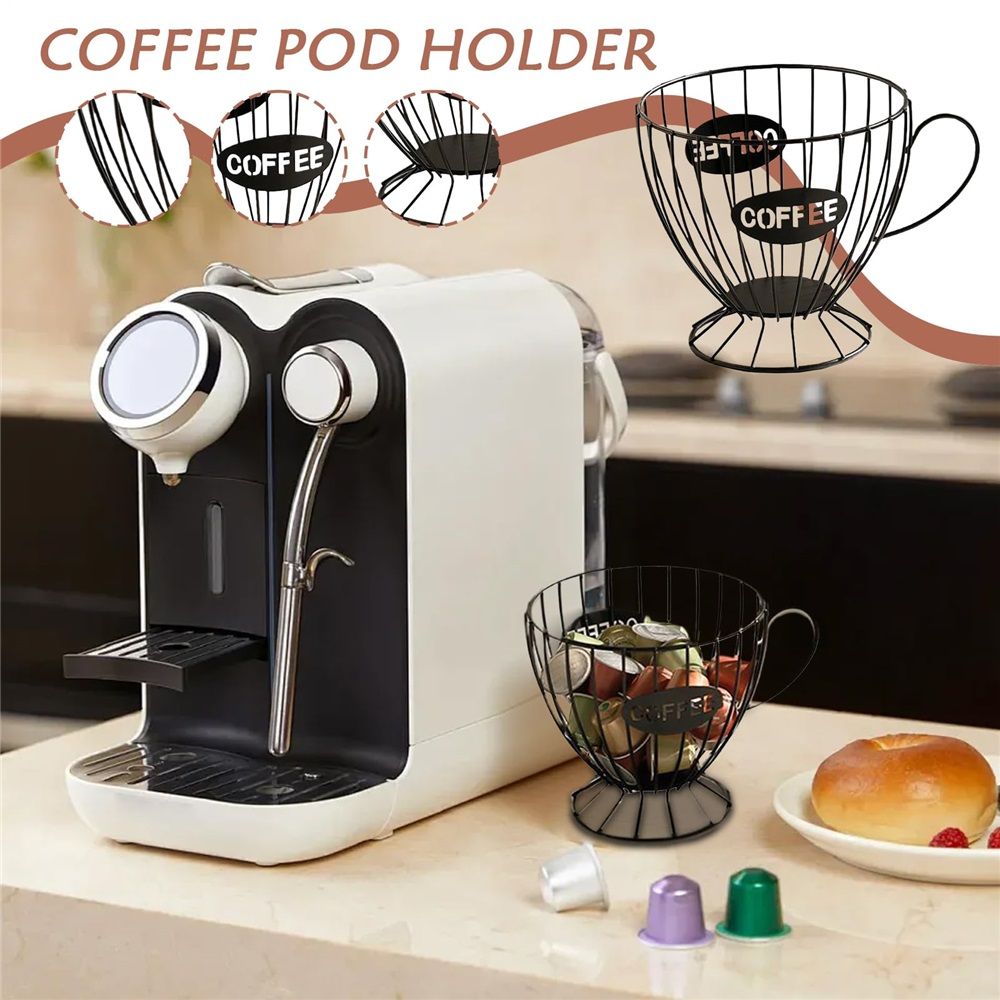 Coffee Pod Basket for Counter - Reusable Large Capacity Metal Wire Organizer,Coffee Pod Basket Support Container,for Home Kitchen Study Cafe Tea Room Station