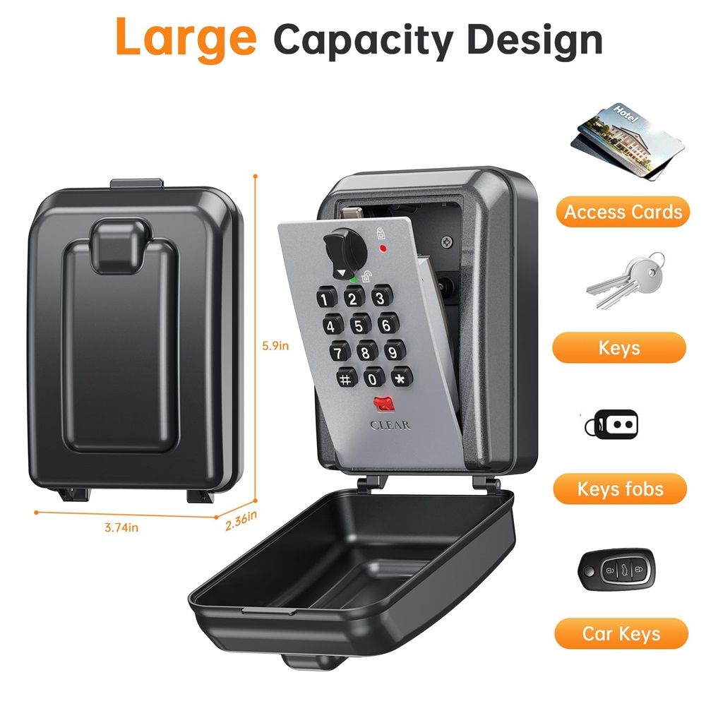 Wall-Mounted Lock Box for Keys with Code, 4 Digits Combination Key Lock Box with Resettable Spare Key, Weatherproof & Large Capacity Key Safe Storage Lockbox for Home, Apartment, Office, Garage