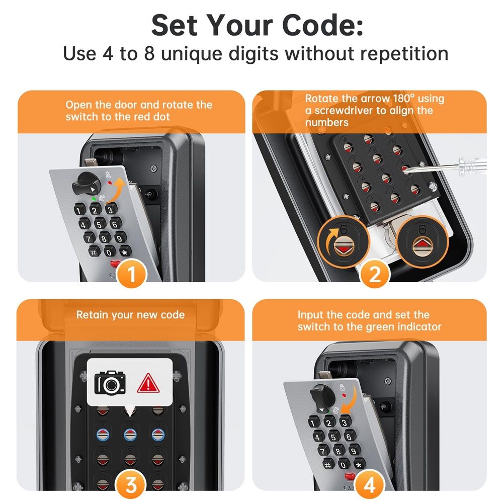 Wall-Mounted Lock Box for Keys with Code, 4 Digits Combination Key Lock Box with Resettable Spare Key, Weatherproof & Large Capacity Key Safe Storage Lockbox for Home, Apartment, Office, Garage