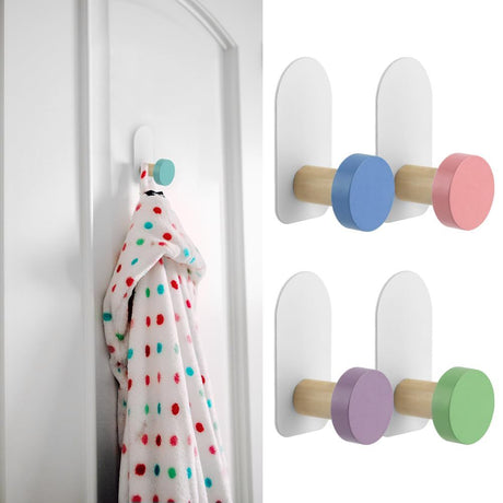 5pcs Self-Adhesive Kids Coat Hooks, Cartoon Animal Pattern Wooden Hooks Wall Hooks Sticky Hooks, Children's Coat Hooks for Towel