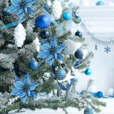 24 Set Christmas Blue Glitter Poinsettia Flowers Picks Christmas Tree Ornaments for Winter Blue Teal Christmas Tree Wreaths