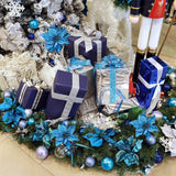 24 Set Christmas Blue Glitter Poinsettia Flowers Picks Christmas Tree Ornaments for Winter Blue Teal Christmas Tree Wreaths