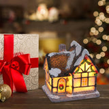 Mini Christmas Village Christmas Scene House Village and Figurines with LED Mini Christmas Resin Crafts DIY Snow House