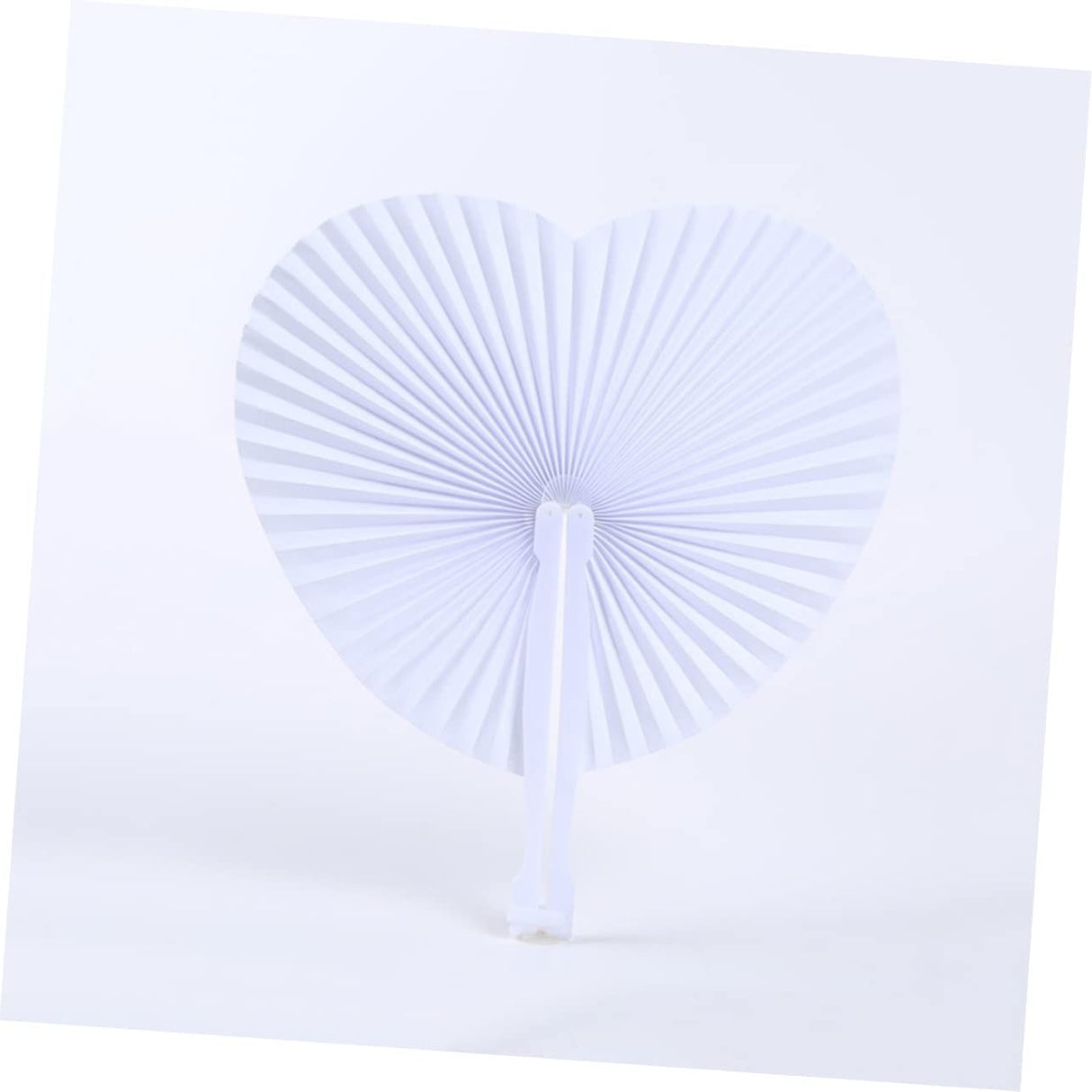 Heart shaped handheld folding accordion paper fan with plastic handle, suitable for weddings, birthdays, celebrations, and parties