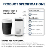 Mini  Powered Air Purifier. Ultra Portable (5.2in tall, 6.7 ounces), Ultra Quiet. for Travel, In-Car and Desktop (White)