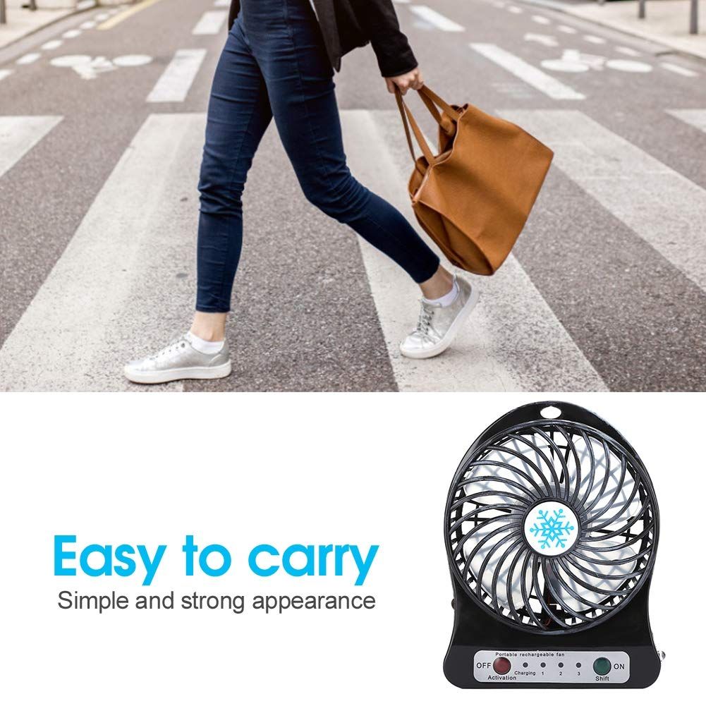 Portable Fan Rechargeable,Personal Desk Fan,Small Battery Operated USB Fan with Flashlight,3 Speeds Wind Quiet Mini Desktop Fan