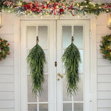 Extra Length Artificial Christmas Teardrop , Christmas Norfolk Greenery Teardrop Wreath for Door Table Mantle Fireplace Stairway Window Indoor Outdoor Decor