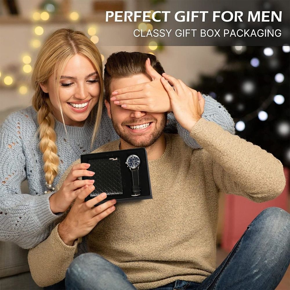 Men's Gift Set with Box, Brown Wallet Watch, Gifts for Men, Valentines Day Gifts for Him, Valentine's Day & Father's Day Present Gift