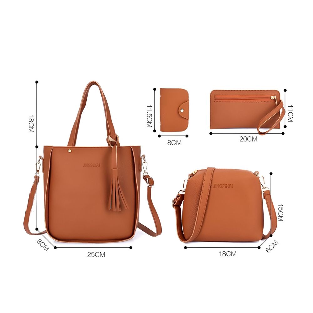 4 Pcs Handbag and Purse Set for Women Pu Leather Shoulder Crossbody Tote Bucket Bag Pouch Wallet Card Holder Set Gift for Mother Girlfriend Purse and Wallet Set for Women