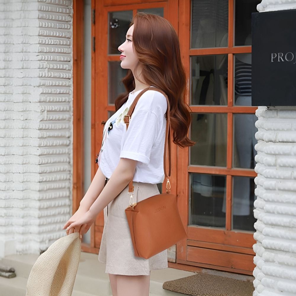 4 Pcs Handbag and Purse Set for Women Pu Leather Shoulder Crossbody Tote Bucket Bag Pouch Wallet Card Holder Set Gift for Mother Girlfriend Purse and Wallet Set for Women