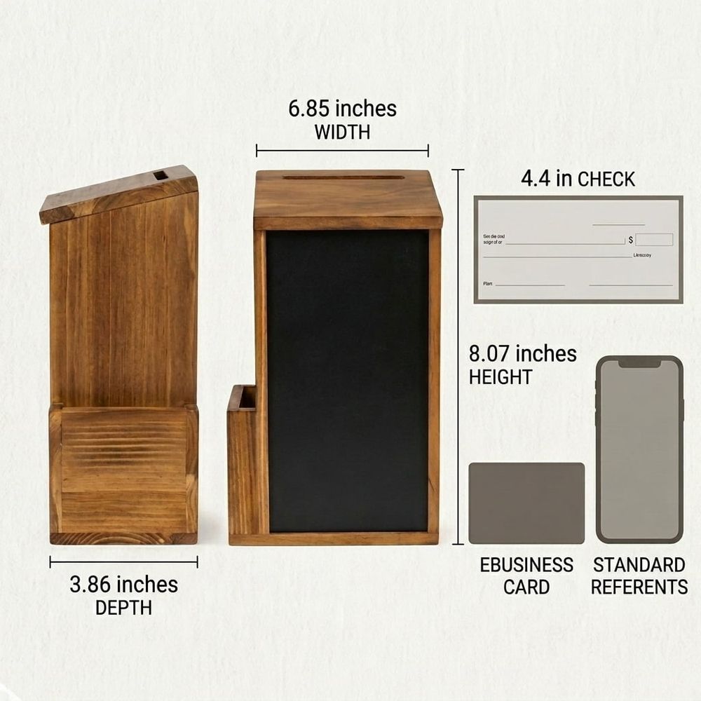 Suggestion Box with Slot and Lock Wood Donation Box with 50 Suggestion Cards and 2 Keys,6.85*3.86*9.72in