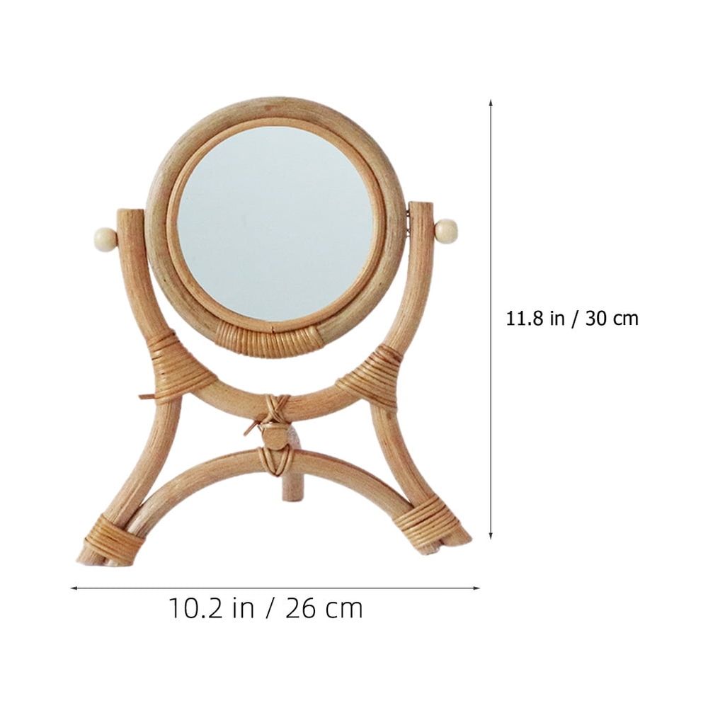 Rattan Vanity Mirror with 360° Rotating Stand, Portable Makeup Mirror for Women, Stylish Design for Dressing Table
