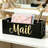 Wooden Mail Organizer Desktop, Black Letter Storage Box, Desk Mail Sorter, Compact Countertop Holder for Home Office, Entryway and Desk Organization