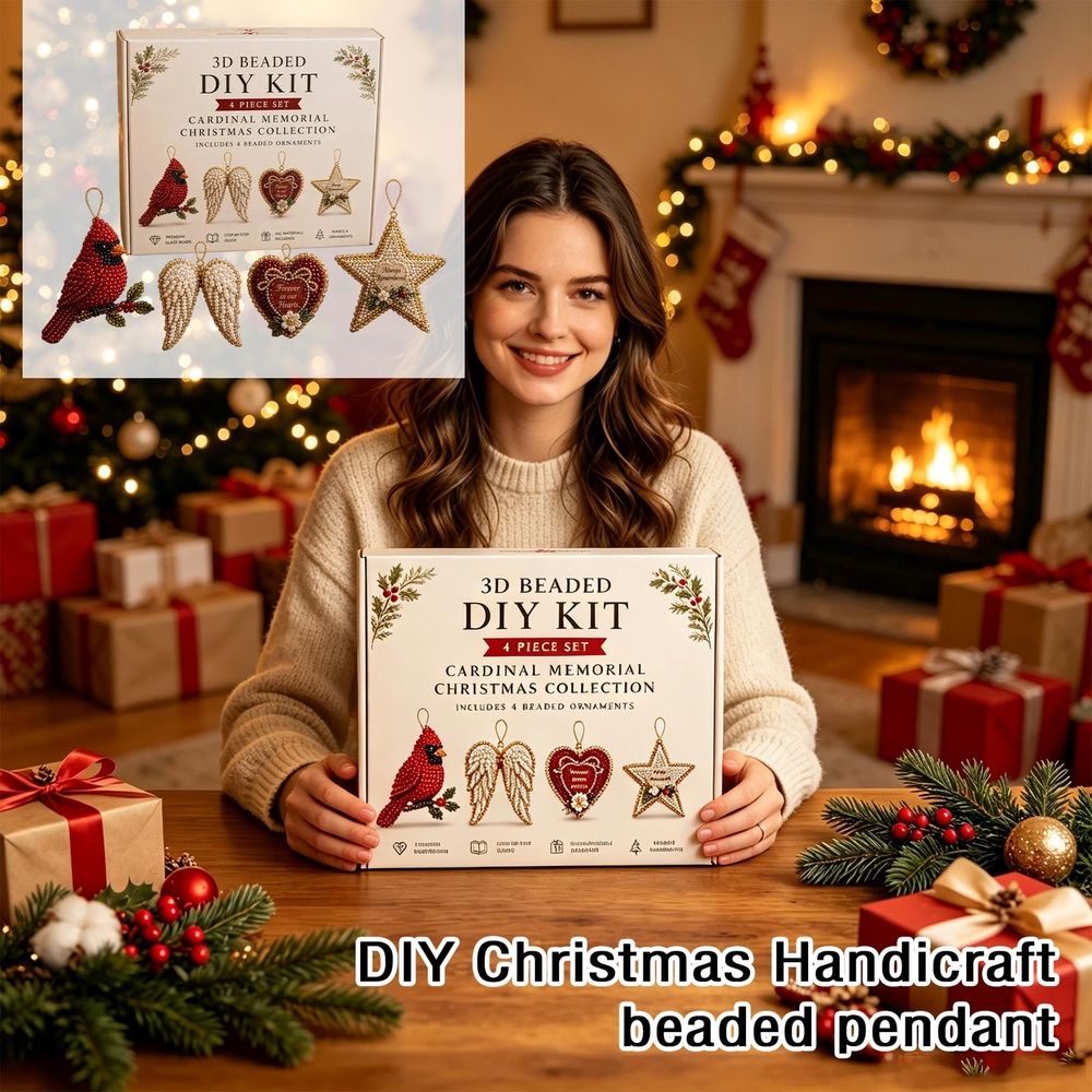 New 3D Beaded Christmas Tree Hanging Ornament DIY Kit for Beginner, Christmas Pet Friends Collection Handmade Bead Pendant Craft Supplies, Without Hanging Rope(Cardinal)
