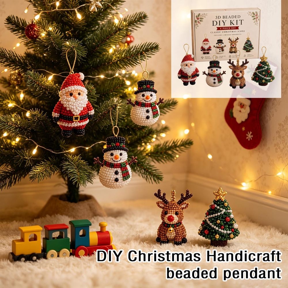 New 3D Beaded Christmas Tree Hanging Ornament DIY Kit for Beginner, Christmas Pet Friends Collection Handmade Bead Pendant Craft Supplies, Without Hanging Rope(Cardinal)