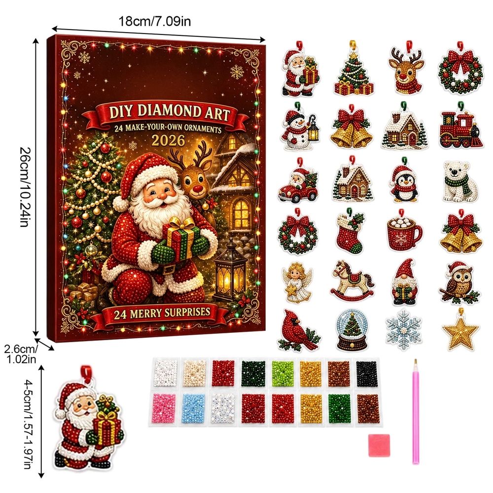 Christmas Diamond Art Ornament Kit, 24Pcs DIY Diamond Painting Christmas Ornaments with Acrylic Charms, Holiday Craft Advent Surprise Gift Set for Adults Beginners