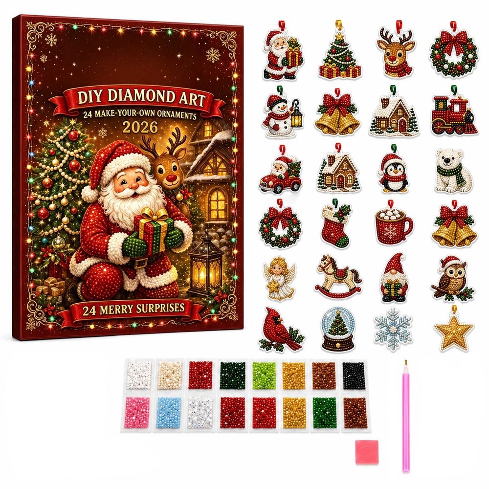 Christmas Diamond Art Ornament Kit, 24Pcs DIY Diamond Painting Christmas Ornaments with Acrylic Charms, Holiday Craft Advent Surprise Gift Set for Adults Beginners