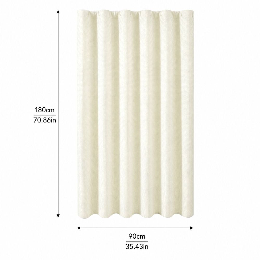 Waffle Weave Shower Curtain, 90x180cm Beige Cream Fabric Bathroom Curtain with 12 Plastic Hooks, Heavy Duty Waterproof Waffle Textured Bath Curtain for Small Bathtub Stall Window Door