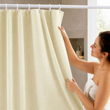 Waffle Weave Shower Curtain, 90x180cm Beige Cream Fabric Bathroom Curtain with 12 Plastic Hooks, Heavy Duty Waterproof Waffle Textured Bath Curtain for Small Bathtub Stall Window Door
