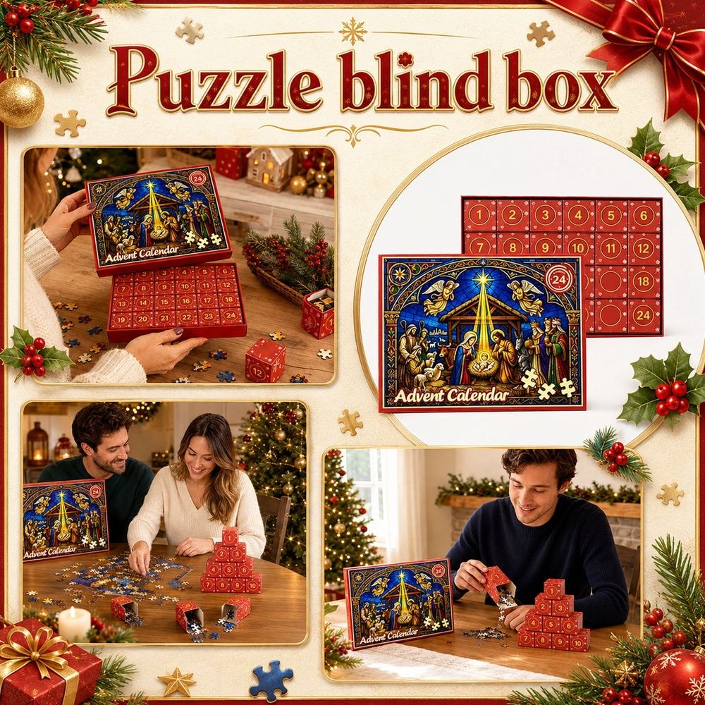 Christmas Advent Calendar Puzzle Blind Box, 24 Days Countdown Calendar with 24 Mini Jigsaw Puzzles, Festive Holiday Design Puzzle Set for Ki ds Teens Adults, Christmas Surprise Gift Family Game