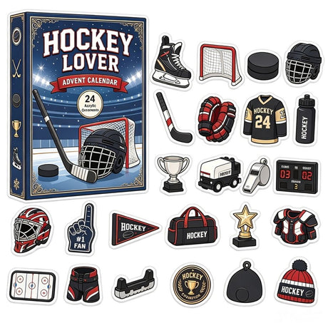 24‑Day Ice Hockey Advent Calendar Countdown, 2D Acrylic Sports Ornament Blind Box Set, Hockey‑Themed Hanging Charms for Winter Decor, Collectible Christmas Holiday Gift for Sports Fans