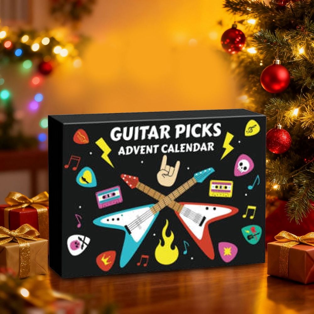 Guitar Picks Advent Calendar, 24 Days Christmas Countdown with Guitar Picks Thumb Picks PU Leather Case, Music Gift for Guitar Player Ukulele Lover