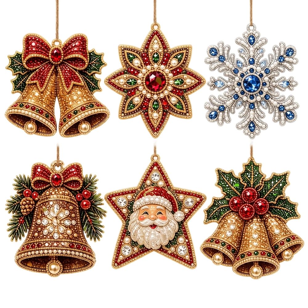 6 Pcs DIY Christmas Tree Pearl Diamond Art Hanging Ornaments Kit, Gem & Pearl Hanging Craft Decor for Holiday Window Christmas Tree Home Decoration.H