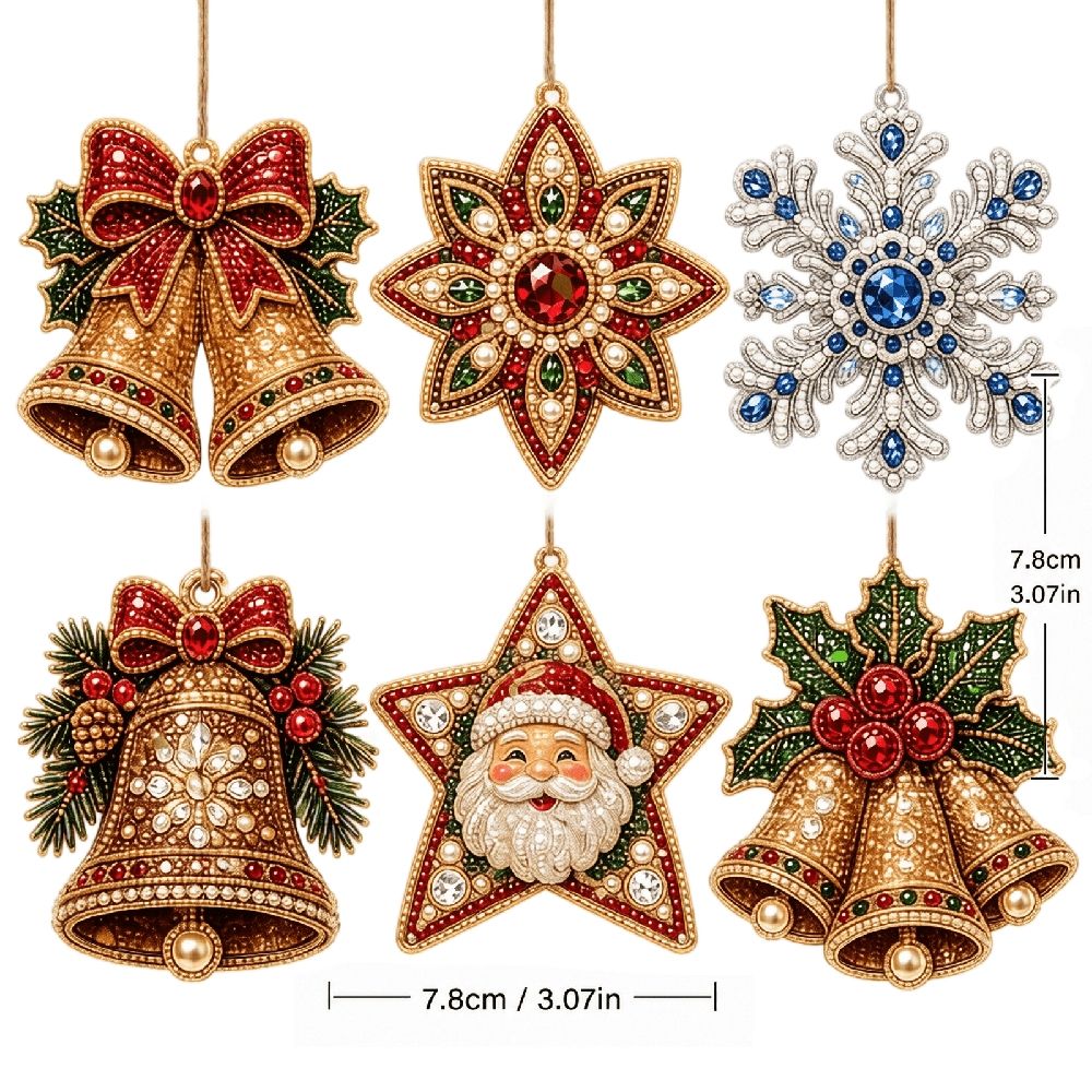 6 Pcs DIY Christmas Tree Pearl Diamond Art Hanging Ornaments Kit, Gem & Pearl Hanging Craft Decor for Holiday Window Christmas Tree Home Decoration.H