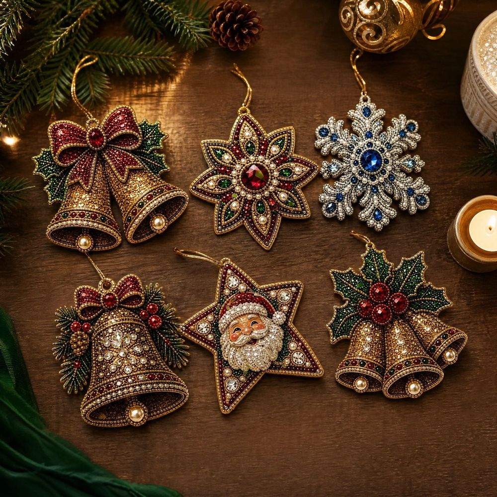 6 Pcs DIY Christmas Tree Pearl Diamond Art Hanging Ornaments Kit, Gem & Pearl Hanging Craft Decor for Holiday Window Christmas Tree Home Decoration.H
