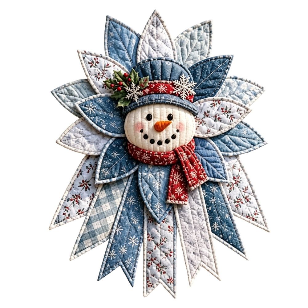 Quilted Snowman Christmas Door Hanger, Non‑Woven Felt Fabric DIY Sewing Craft Kit, Handmade Patchwork Snowman Holiday Wall & Front Door Home Decor, 23 Inch