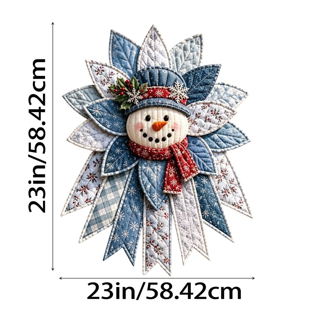 Quilted Snowman Christmas Door Hanger, Non‑Woven Felt Fabric DIY Sewing Craft Kit, Handmade Patchwork Snowman Holiday Wall & Front Door Home Decor, 23 Inch