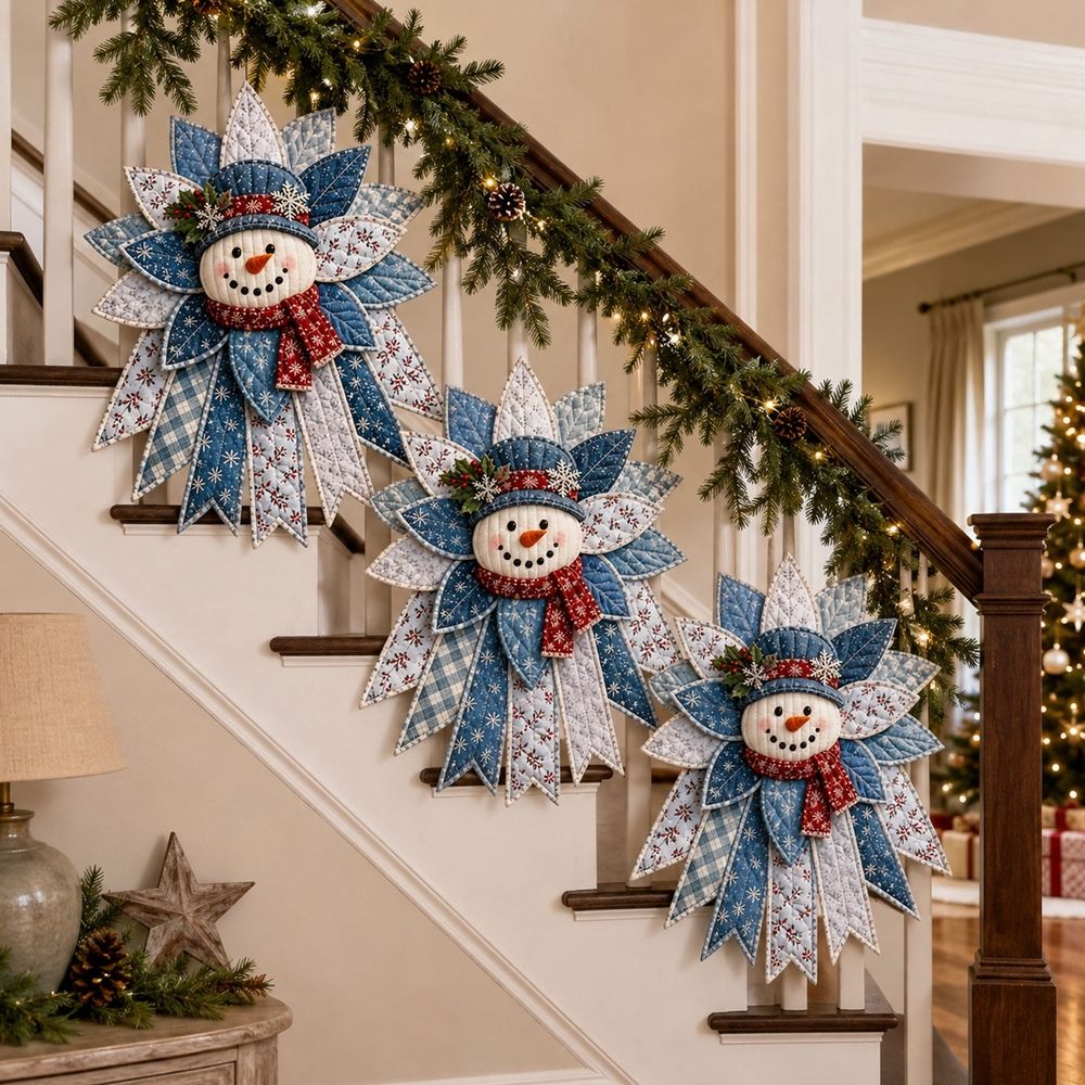 Quilted Snowman Christmas Door Hanger, Non‑Woven Felt Fabric DIY Sewing Craft Kit, Handmade Patchwork Snowman Holiday Wall & Front Door Home Decor, 23 Inch