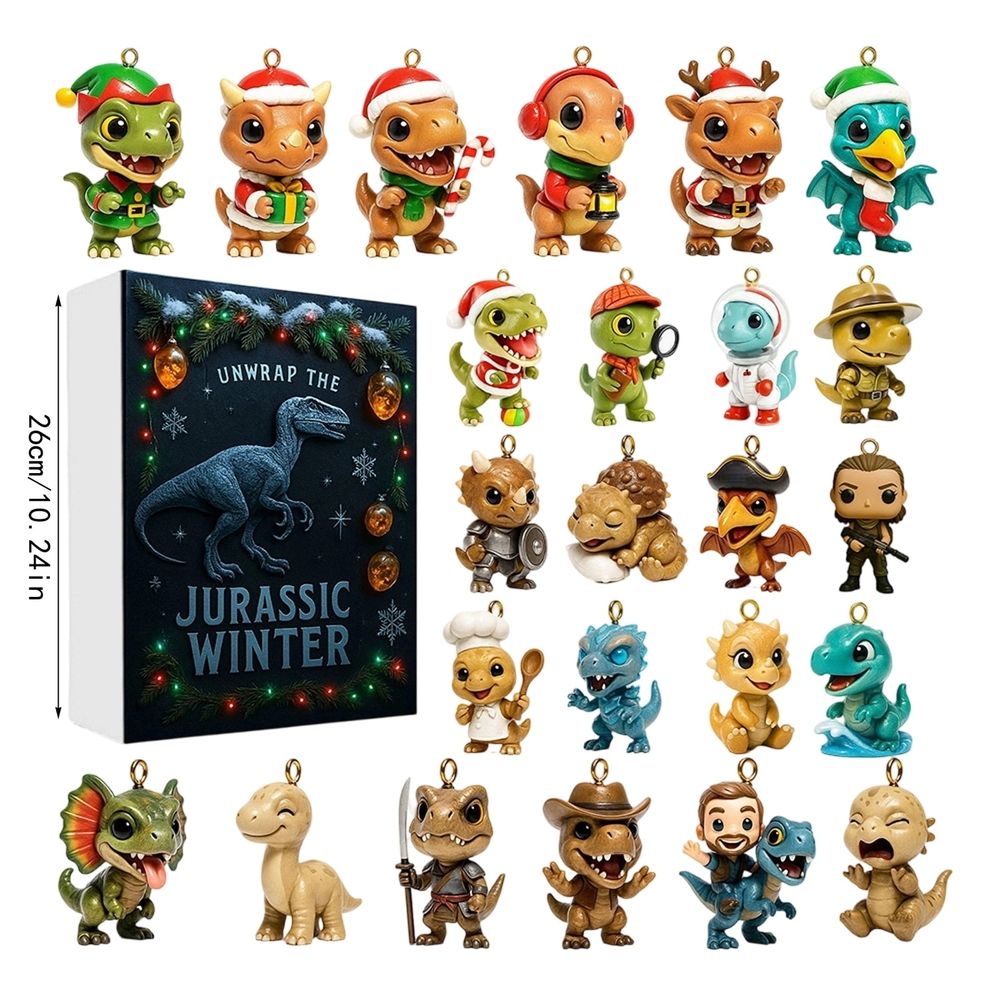 Dinosaur Advent Calendar, 24 Days Jurassic Winter Countdown with 24Pcs Acrylic Dino Ornaments, Baby Dinosaur Hanging Decor for Christmas Tree, Dinosaur Lover Gift