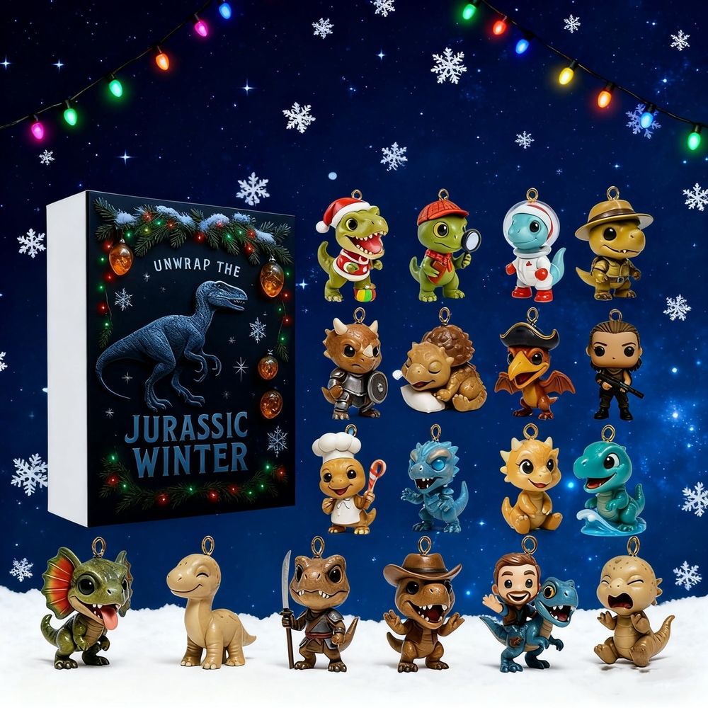 Dinosaur Advent Calendar, 24 Days Jurassic Winter Countdown with 24Pcs Acrylic Dino Ornaments, Baby Dinosaur Hanging Decor for Christmas Tree, Dinosaur Lover Gift