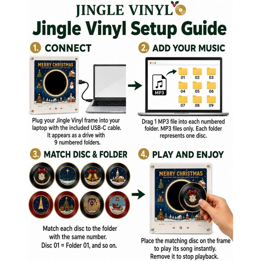 Clearance！Christmas Vinyl Player Fridge Record NFC Magnetic Music Box Set,Mini Jingle Magnets,Refrigerator Custom Storage,Personalized Retro,9 PCS Programmable Playback, Aesthetic Desk Decor Gift