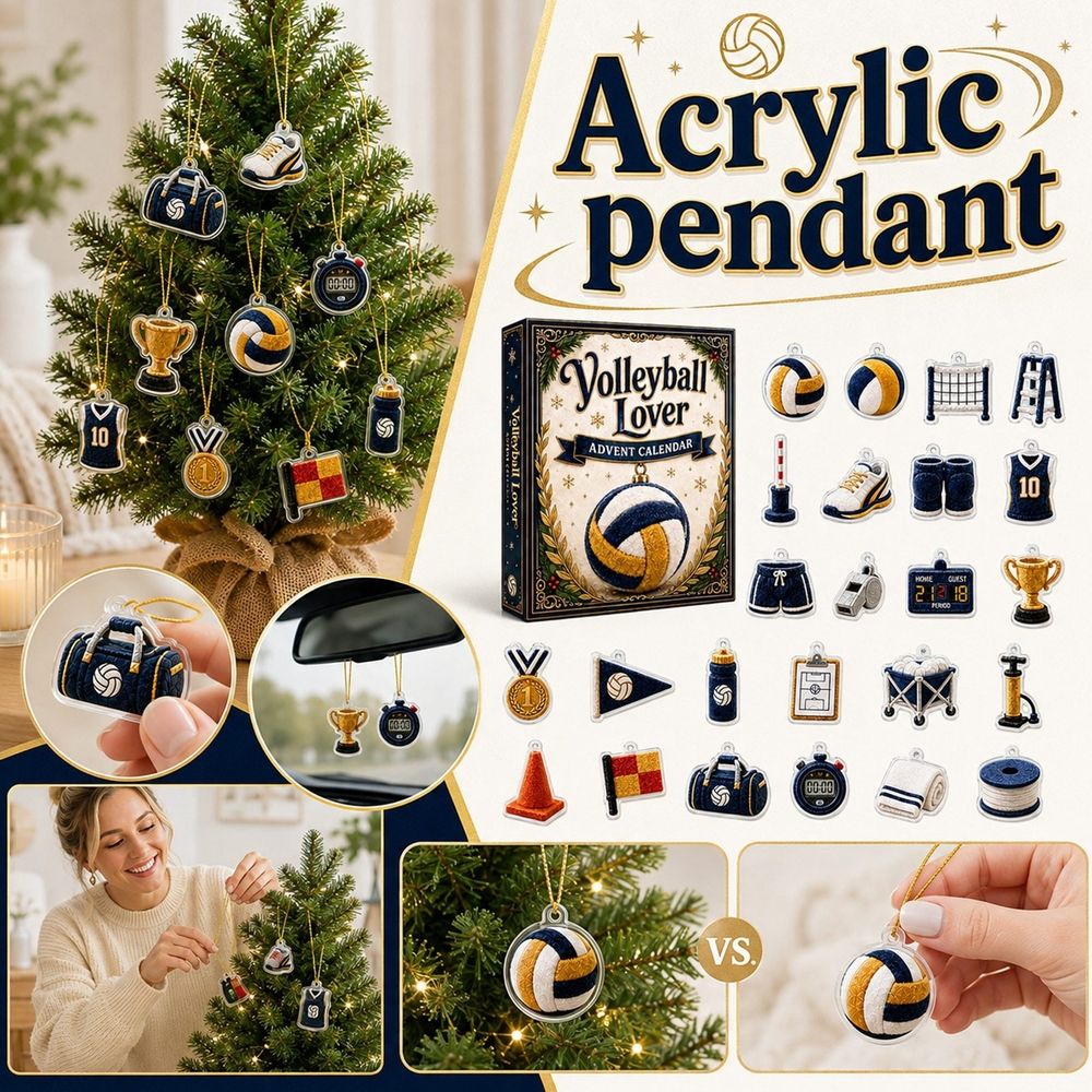 24Pcs Volleyball Themed Acrylic Ornaments Advent Calendar, 2D Sports Hanging Charms, Collectible Christmas Gift for Volleyball Lovers & Players
