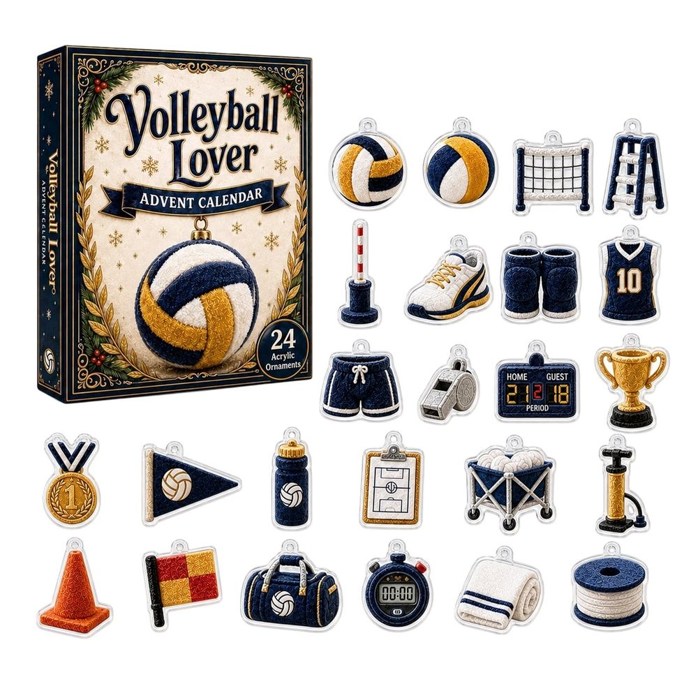 24Pcs Volleyball Themed Acrylic Ornaments Advent Calendar, 2D Sports Hanging Charms, Collectible Christmas Gift for Volleyball Lovers & Players