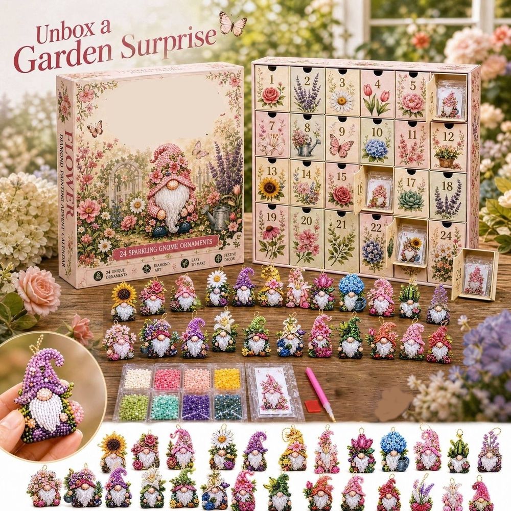 24 Days Gnome Diamond Painting Advent Calendar 2027, 24 Unique Flower Gnomes Diamond Art Kit, DIY Diamond Ornaments Countdown Calendar for Adults Beginners, Holiday Gift
