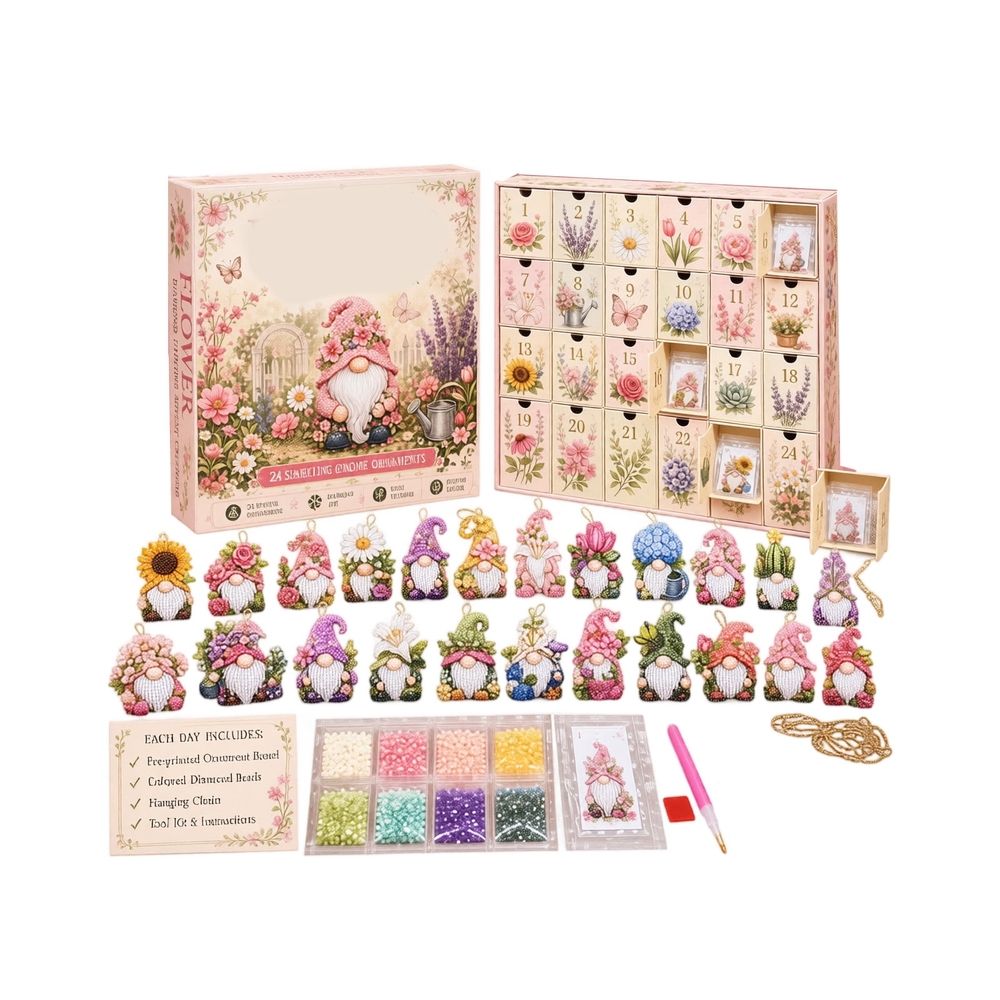 24 Days Gnome Diamond Painting Advent Calendar 2027, 24 Unique Flower Gnomes Diamond Art Kit, DIY Diamond Ornaments Countdown Calendar for Adults Beginners, Holiday Gift